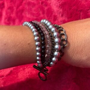 Premier Jewelry Silver and Black 6-Strand, Beaded Bracelet.